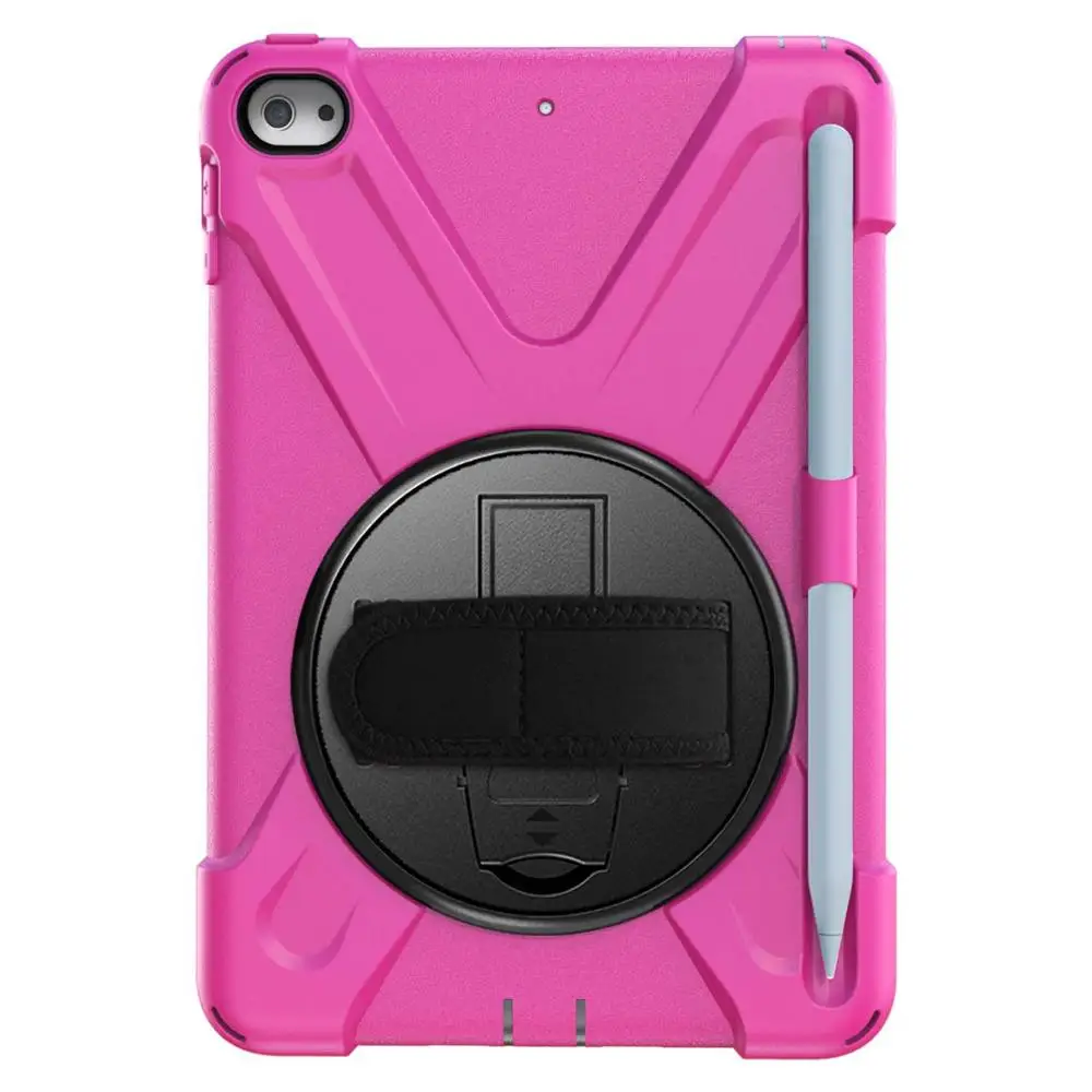 hot pink Детский противоударный чехол для iPad Mini 5 4, вращающийся на 360 градусов, прочный Чехол из поликарбоната с ремешком на руку, чехол-подставка для iPad Mini 4 5, чехол - Цвет: hot pink