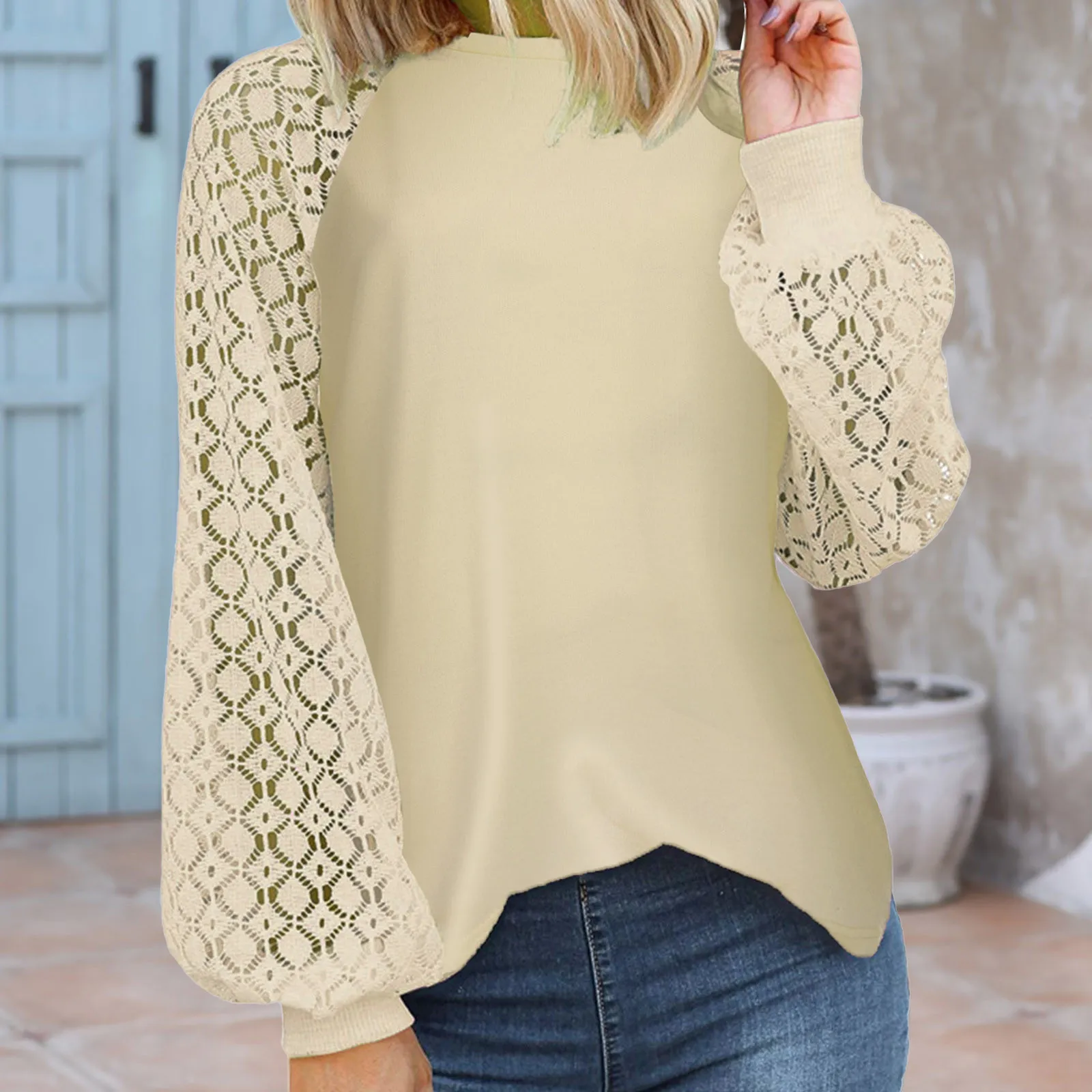 

Women Elegant Hollow Out Lace Blouse Shirt Autumn Long Sleeve Knit Tops Pullover Vintage O Neck Solid Streetwear Blusas #T1G