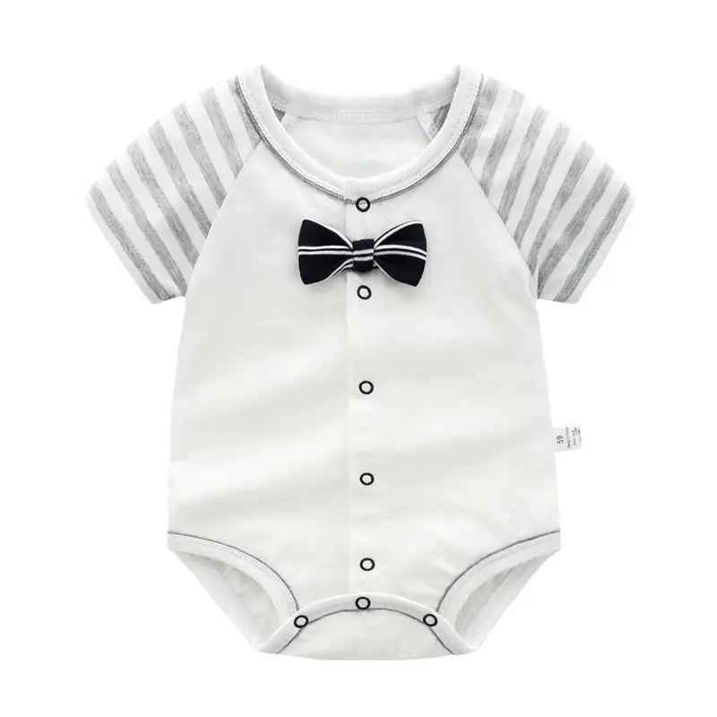 

Baby Boy Girl Rompers New 2021 Summer Newborn Infant Short-Sleeved Solid Color Bow Jumpsuit For 0-12 Month
