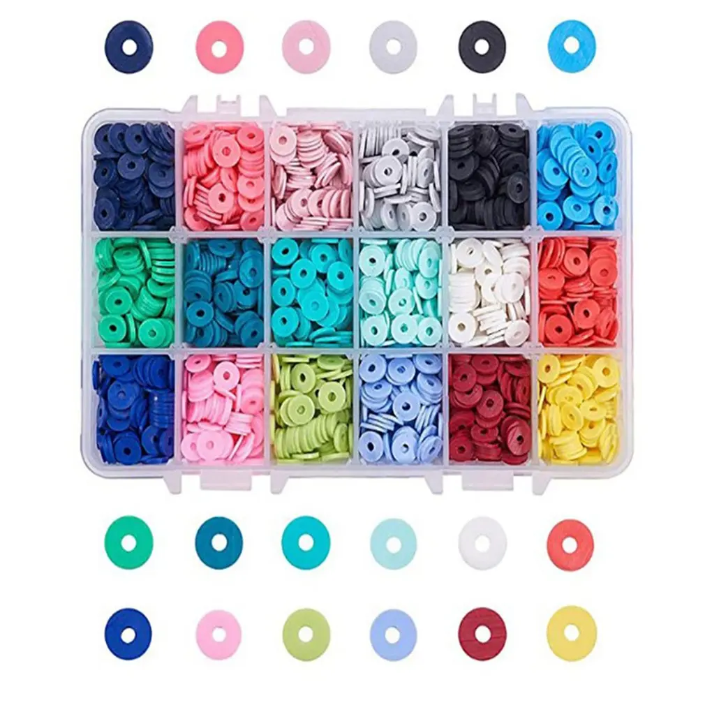 

18-grid Beautiful Pottery Bead Kits 6mm-Mixed Color Jewelry Starter Kit Soft Ceramic Bead Slice Set DIY Materials