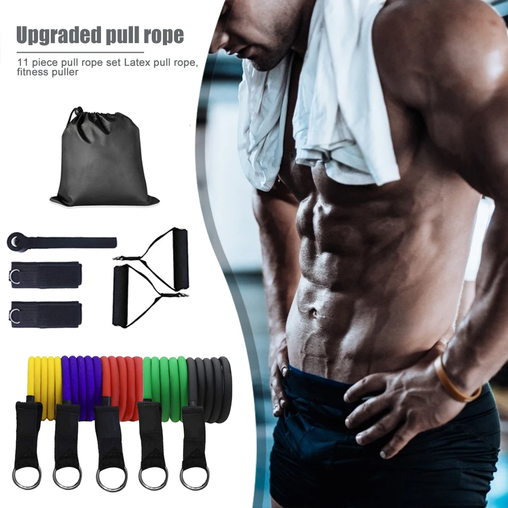 

Exercise Resistance Bands Yoga Fitness Equipment 11pcs 100 Pound TPE Pull Rope Trainers Force Core Training Tool