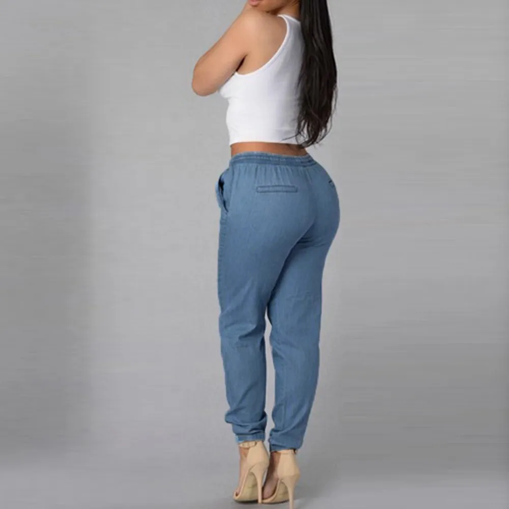 

2021 Jeans For Women Jeans Elastic Waist Casual Pants High Waist Jeans Casual Blue Denim Pants Casual Slim Jeans