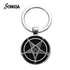 Брелок для ключей Llaveros, металлический брелок в готическом стиле с красной козой и пентаграммой в стиле ретро, с изображением перевернутой пентаграммы, с кристаллами и серебряным покрытием