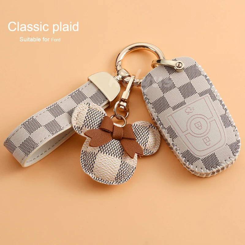 

Leather Car Key Case Cover Protection For Ford Fusion Mondeo Mustang Explorer Edge EcoSport For Lincoln Mondeo MKC MKZ MKX