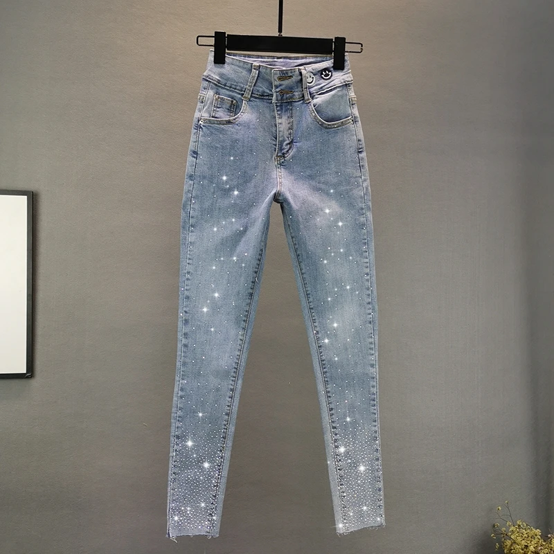 

Jeans for Women 2020 Spring/Summer New Fashionable European Station Elastic Slim Fit Slimming Hot Drilling Tappered Pencil Pants