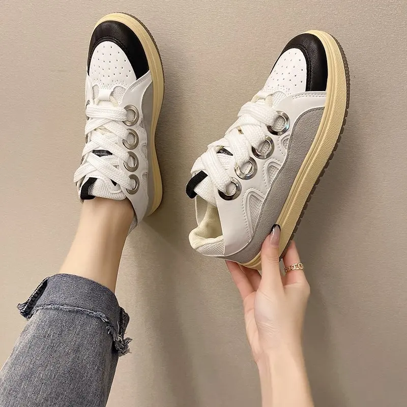 

2021 New Fashion Women Shoes Platform Chunky Sneaker Genuine Leather Shoes Mixed Colors Retro Spring Casual Lady Flats Hot Deal