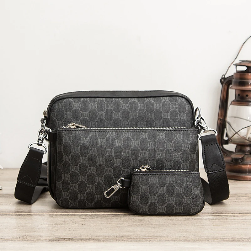 

Luxury Brand Leather Mens Crossbody Bag Plaid Pattern Travel Messenger Bags For Man High Quality Satchel Sling School Bag