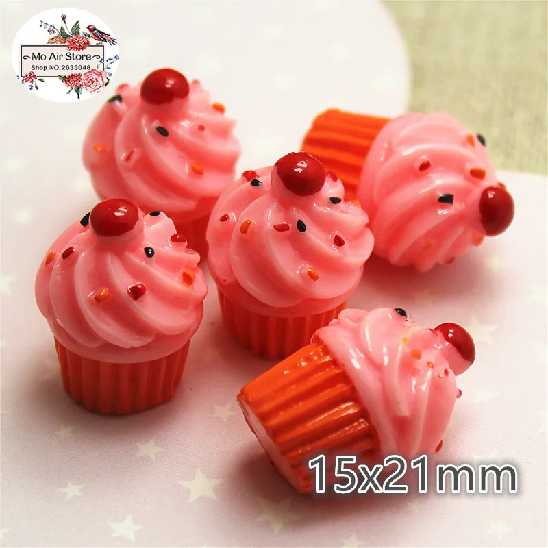 Розовый клубника мороженое чашка 10 шт десерт 3D смолы Flatback кабошон миниатюрный
