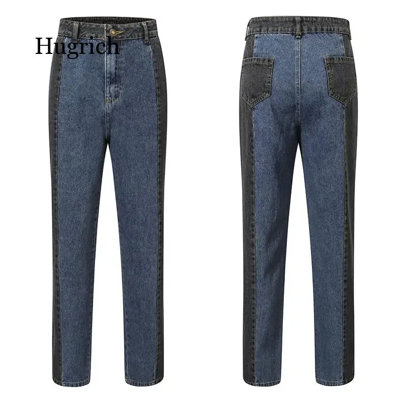

Retro Rhetoric Contrast Women's Jeans Long Pant 2020 Summer Autumn Ladies Trousers Denim Women High Waist Jeans Stitching