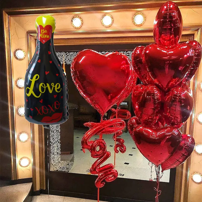 

15pcs Happy Valentines Day Love Heart Balloon Set Love Bottle 36inch Heart Foil Balloon Birthday Anniversary Wedding Party Decor