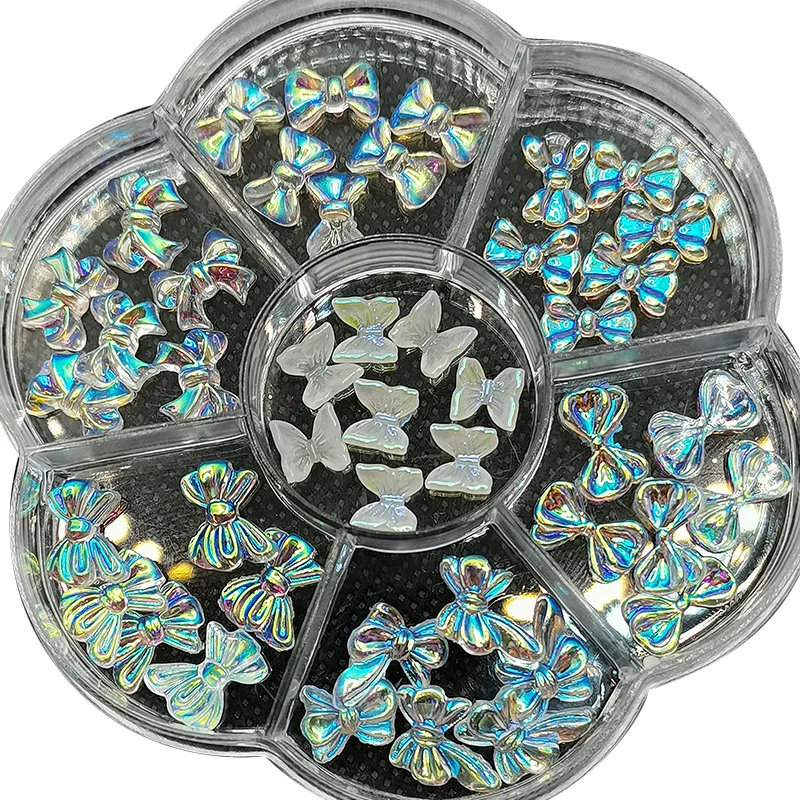 

42 Pcs/box Japanese 3D AB Resin Butterfly Manicure Nail Art Accessories Butterfly And Bow Rhinestone Mixed Nail Decorations