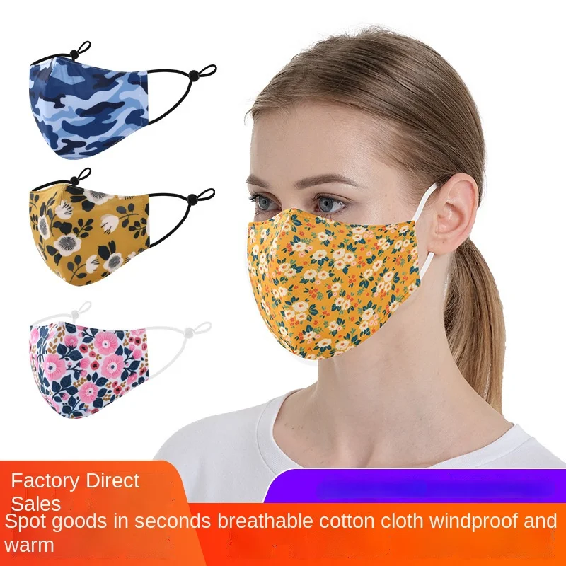 

Fashion Flower Breathable Cloth Mask Cotton Adult Dustproof Washable Sunscreen Adjustable Ear Mask Filter Women Mask