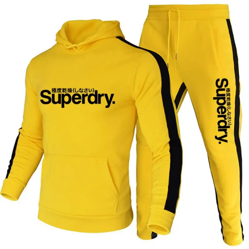 

Men Tracksuit 2 Piece Set Fashion Autumn Winter 2021 Pullover Hoodie Sweatshirt+Pant Suits Male Stripe Print Hoodies Sportswear