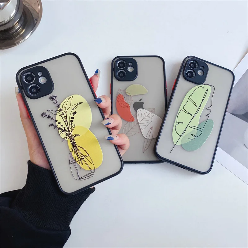

For iPhone 13 Pro Max Case Geometric Line Leaves Phone Case For iPhone 12 11 Pro Max X XR XS Max 7 8 Plus Back Cover