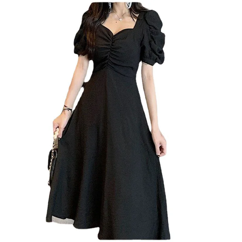 

Dress Thin Chiffon Temperament with Low V Low Fragrance Skirt Long Skirt Bubble Sleeve Feminine Dresses Summer Traf 2021 New Age