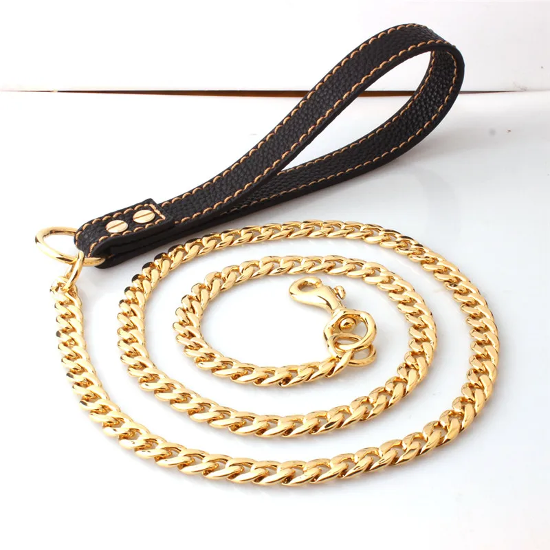 

Black Gold Stainless Steel Dog Leashes Rope Training Metal Pet Leash Dogs Chain for Pet Stuff Accessories Product Pug Pitbull
