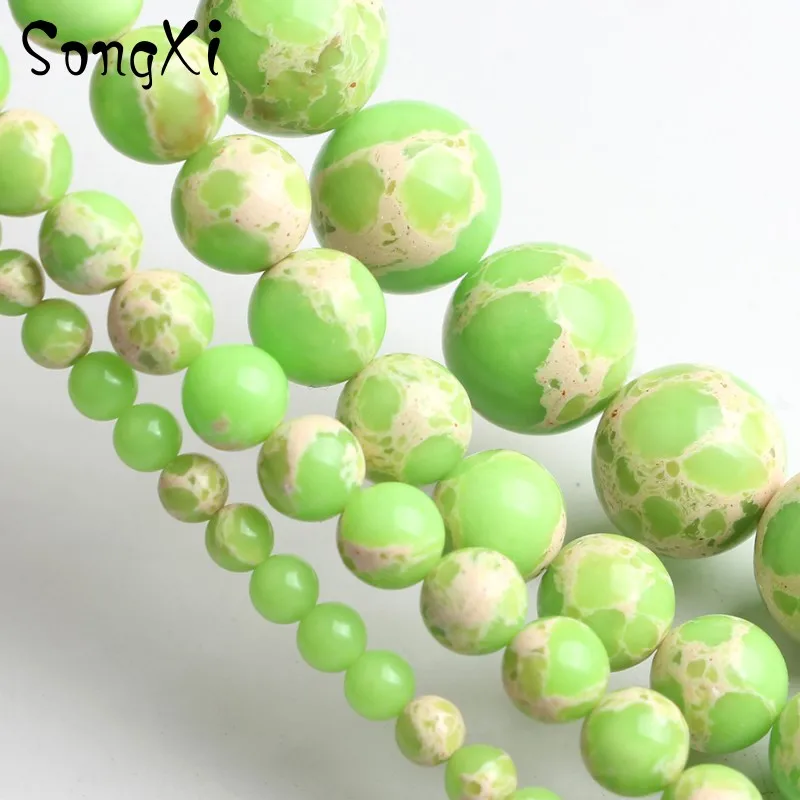 Natural Stone Green Sea Sediment Jaspers Bead 4/6/8/10/12MM Round Loose Beads For Jewelry Making Diy Bracelets Necklace 15 Inch | Украшения