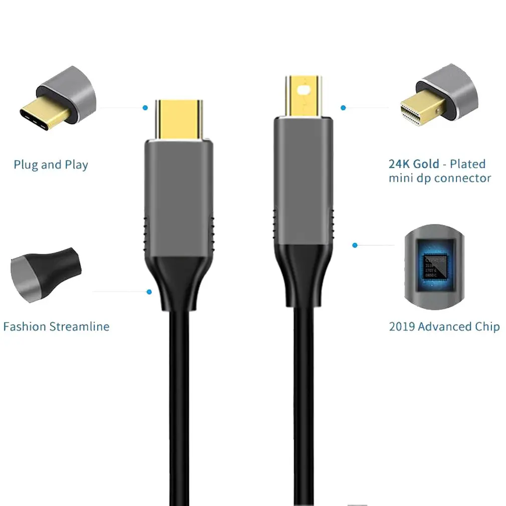 Кабель-переходник USB-C/Mini DisplayPort Thunderbolt 3 1 8 м в оплетке 4K | Электроника