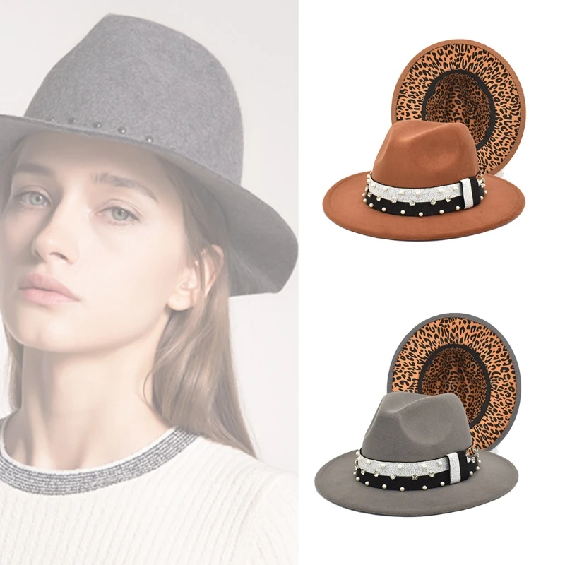 

P8DB Party Hats Leopard Print For Kids Birthday Boy Jazz Hat Cowgirl Hat Black White Trim Cosplay For Men