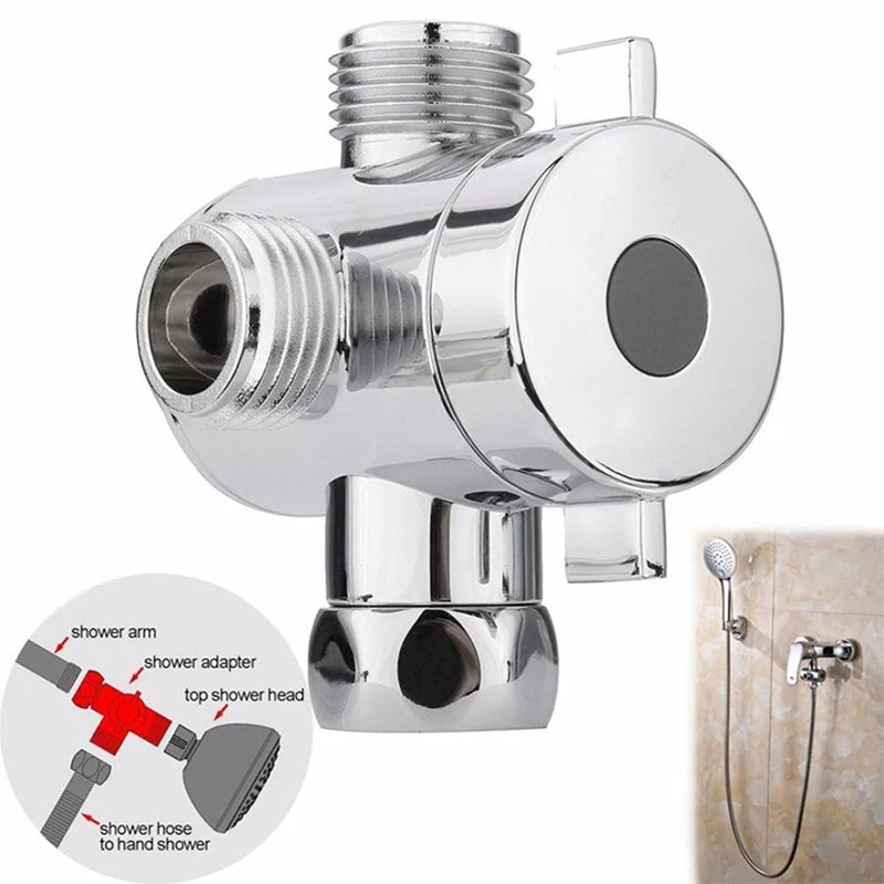 

3 Way Shower Diverter Valve Chrome Head Arm Flow Handheld Fixed Shower Head