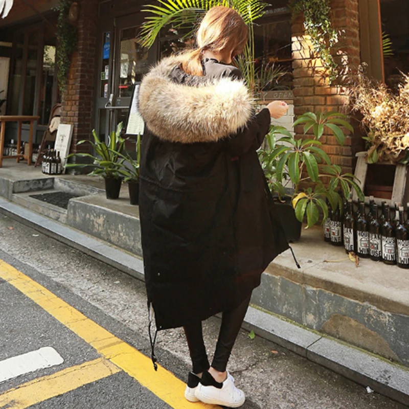 

Winter Coat Jacket Women 2021 Fur Collar Long Coat Hooded Parka Black Warm Korean version Fashion Down cotton coat FC158