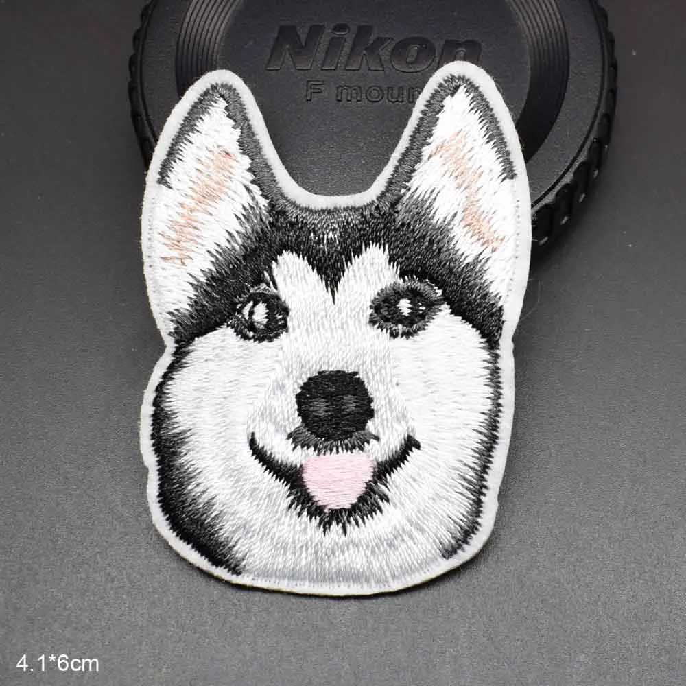 Дешевая вышитая одежда с вышивкой Husky Dog Iron on наклейки на одежду для девочек и