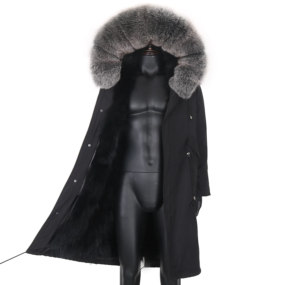 Men Winter Casual Jacket Extra Long Russian Man Coat Real Fur Liner Natural Raccoon Fur Collar Hooded Thick Warm Streetwear