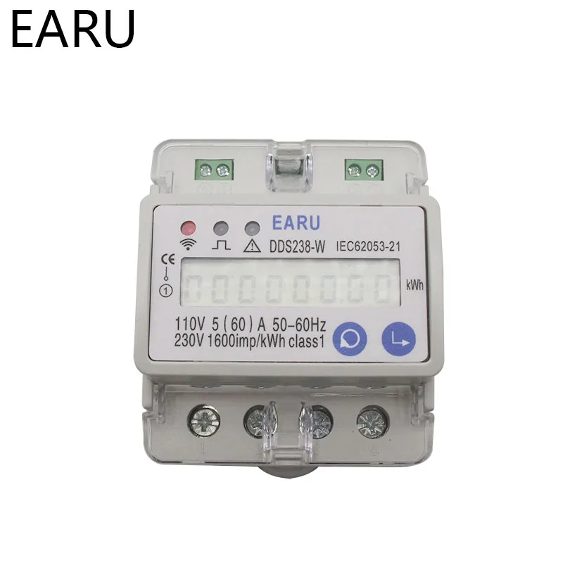 

5(60)A 110V 230V 50/60HZ Single Phase Din Rail WIFI Power Energy Meter Kwh Voltage Current Protector Voltmeter RS485 Smart Home
