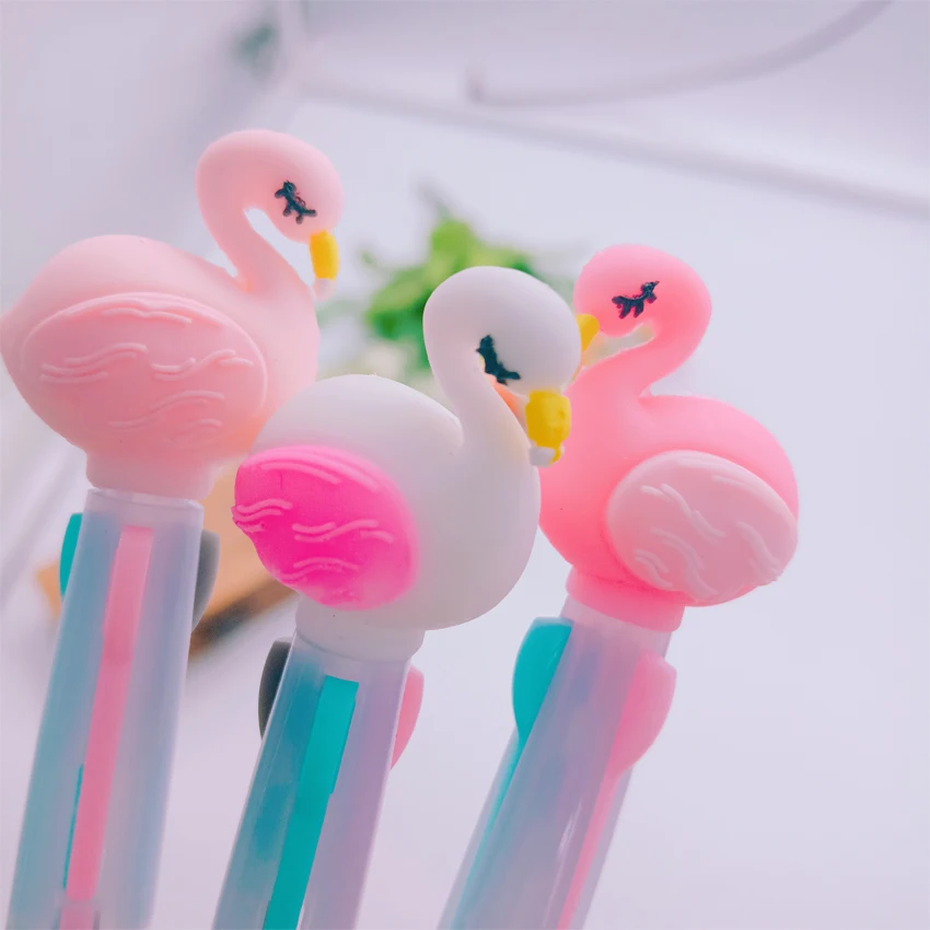 

3pcs/lot Flamingo Ballpoint Pen Animal Silicone Press 3 Color Ballpoint Pen for Kids Students Gift Stationery