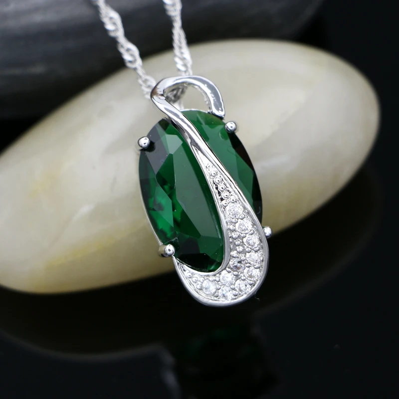 Серебро 925 кулон ожерелье для женщин натуральный зеленый кубический цирконий
