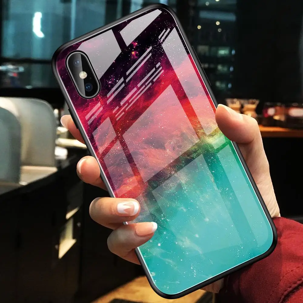 Silicon Back Case For iphone XR 7 8 Plus X 11 Pro Max Luxury Marbled Tempered Glass Armor for XS 6 6S |
