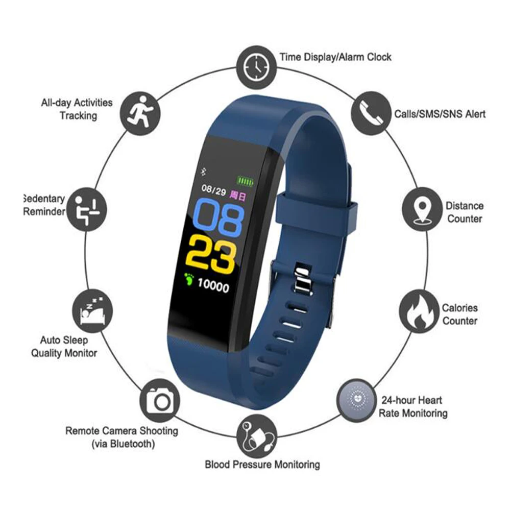 

ID 115 Plus Smart Bracelet For Screen Fitness Tracker Pedometer Watch Counter Heart Rate Blood Pressure Monitor Smart Wristband