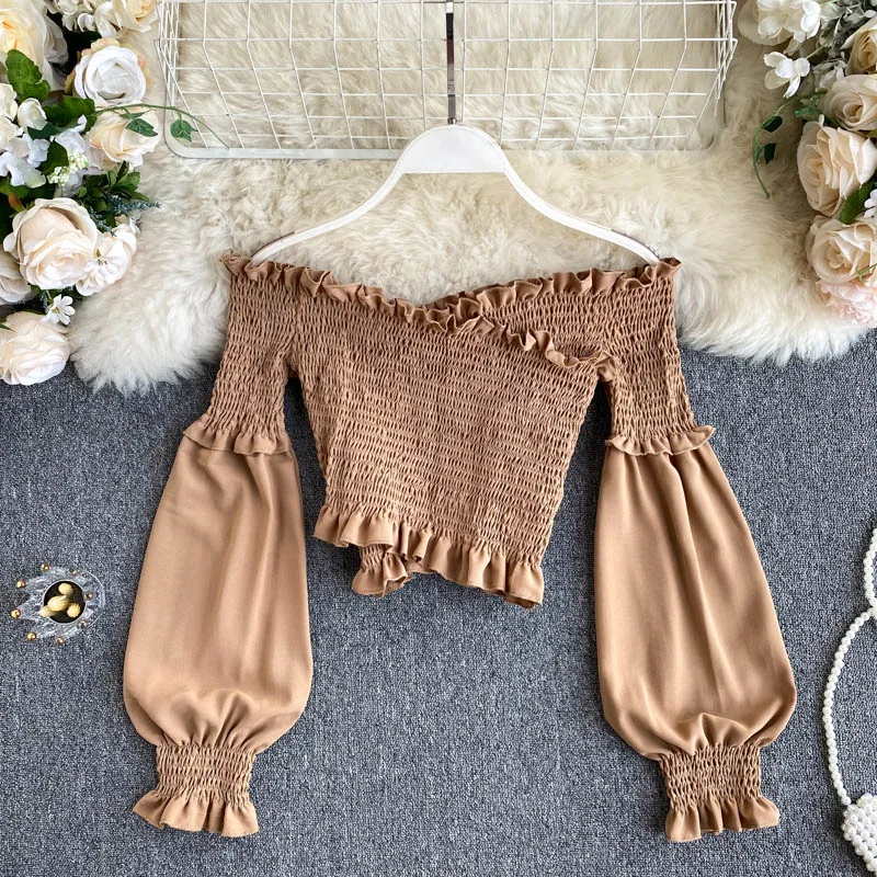 Праздничные топы с пышными рукавами женская дизайнерская короткая шифоновая