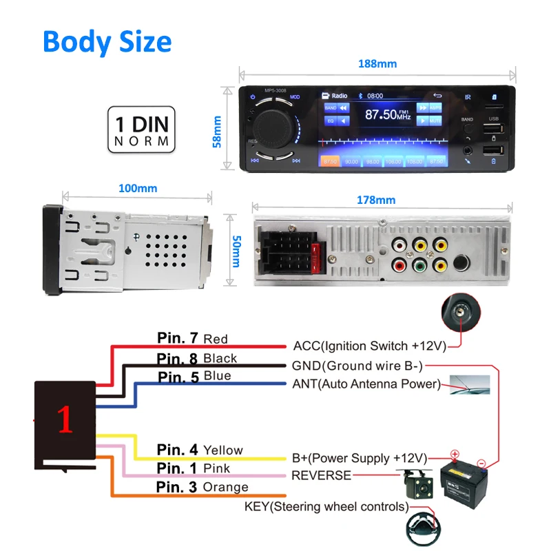 $249.59 Bluetooth Car Radio 1 Din Mirror Link 4