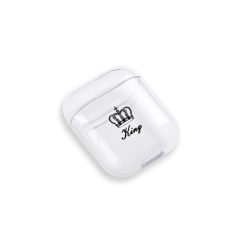 Милое воздушное стручки чехол для Apple airpods Чехол класса люкс King queen Корона Bluetooth наушники чехол для Airpods 2 прозрачный жесткий поликарбонатный чехол