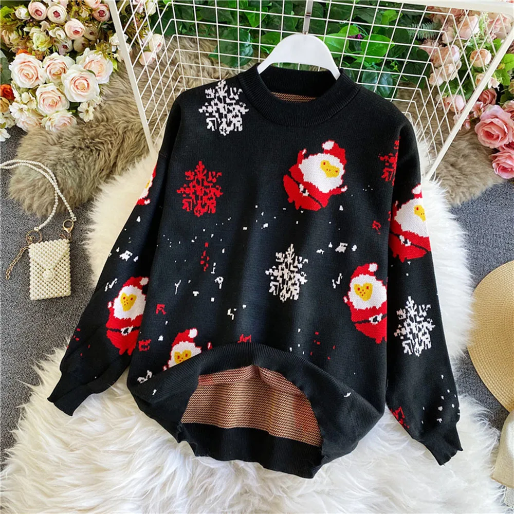 

Christmas Knit Sweater Women Oversize Pullover Navidad Couple New Year Women Sweater Autumn Winter Patchwork Sweater