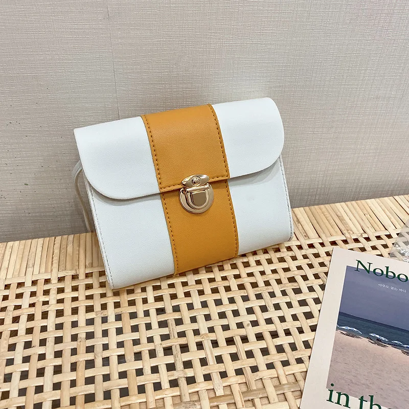 

2021Summer Small Fresh Color Contrast Small Square Bag Girl Style Student Bag One Shoulder Messenger Bag
