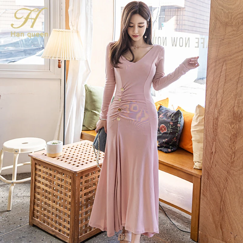 Винтажное элегантное платье H Han Queen для работы вечерние женские осенние длинные