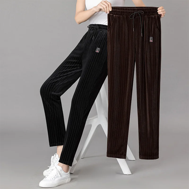 

Women Gold Velvet Trousers Fashion Corduroy Loose Mother Casual Pants New Spring Autumn Trousers Female Outer Wear