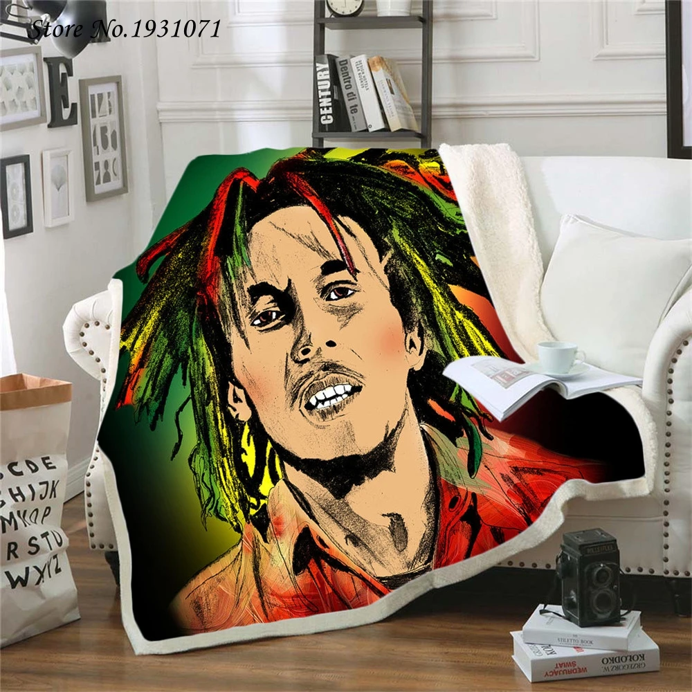 Флисовое одеяло Reggae Singer Bob Marley с 3D принтом для кровати толстое стеганое модное