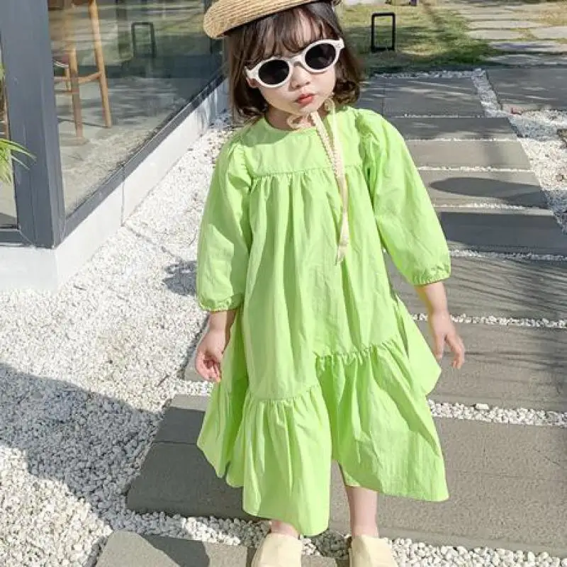 Платье для девочек с длинными рукавами и оборками хлопковые детские платья