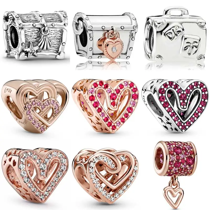 

Original New S925 Charm Chest Of Treasure Sparkling Freehand Intertwined Love Hearts Beads Fit Popular Bracelet Diy Jewelry