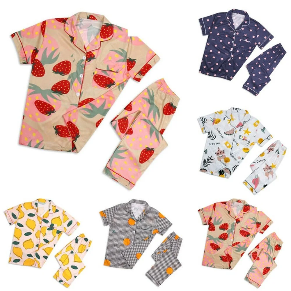 

Womens Pajamas Outfits Sets Short Sleeve Button Down T-shirts + Pants Sleepwear