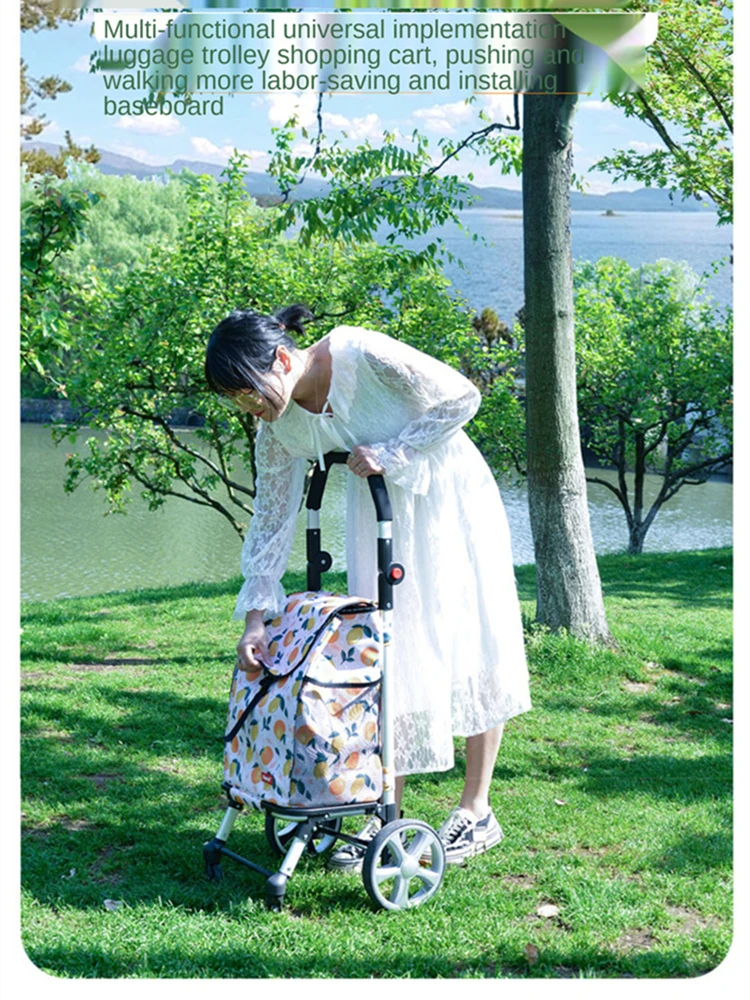 

LISM Folding Shopping Cart for Groceries Aluminum Alloy Utility Trolley with Waterproof Shopping Bag Camping Travel Handcart
