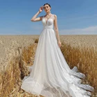 UZN элегантное блестящее свадебное платье цвета слоновой кости с V-образным вырезом на тонких бретельках Свадебные платья со шнуровкой сзади длинные платья для невесты