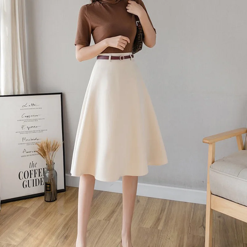 

Streetwear Women Winter Skirts Fall Korean Black High Waist Casual Loose Elegant Office Skirt Lady Plus Size Bottoms With Belt