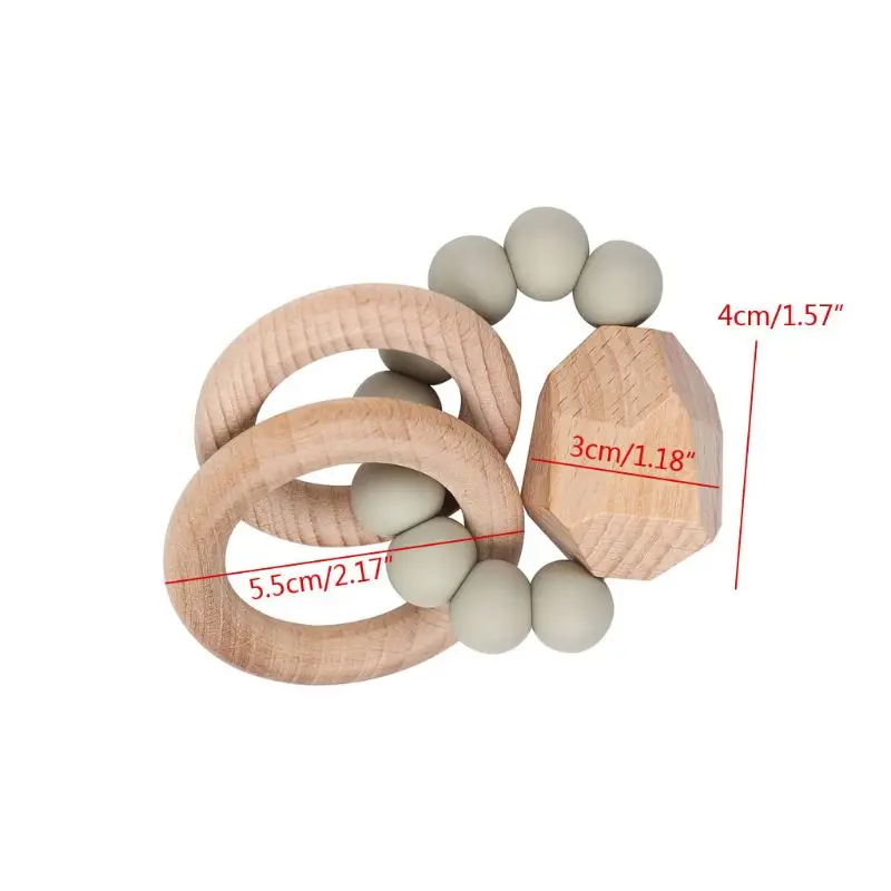 

Wooden Rattle Beech Hand Teething Ring Baby Teether Play Gym Montessori Toy