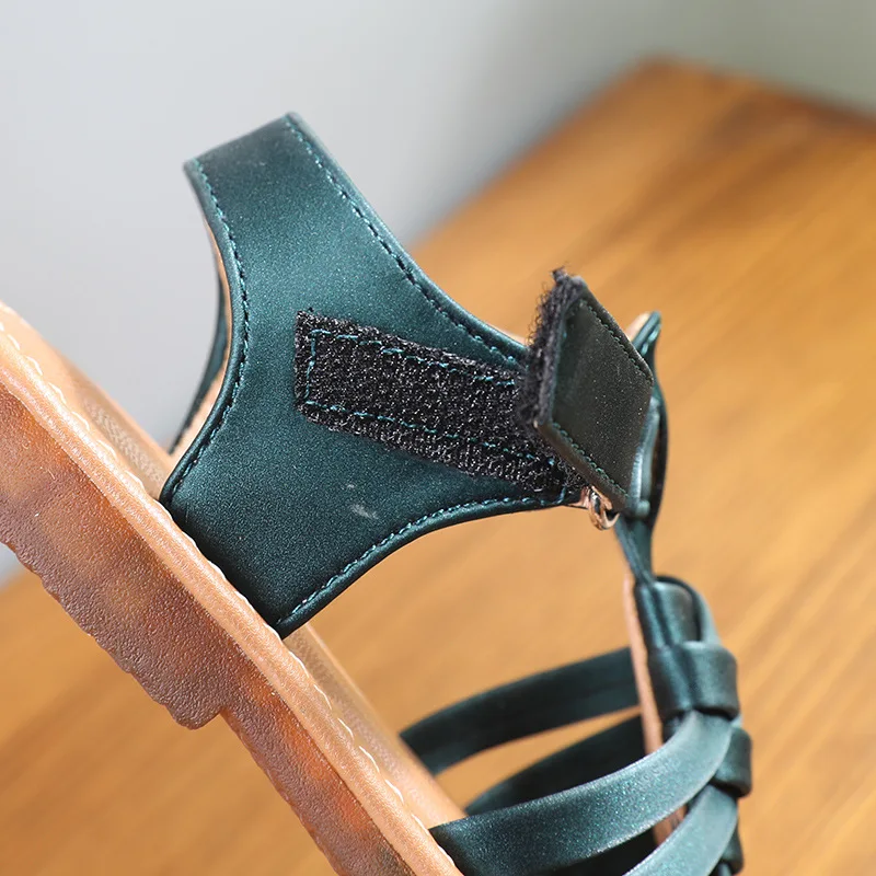 

12.5-19cm Brand Knitting Girls Summer Sandals,Pu Leather Soft Children's sandals,Green White Brown Girl's shoes,Toddler Flats