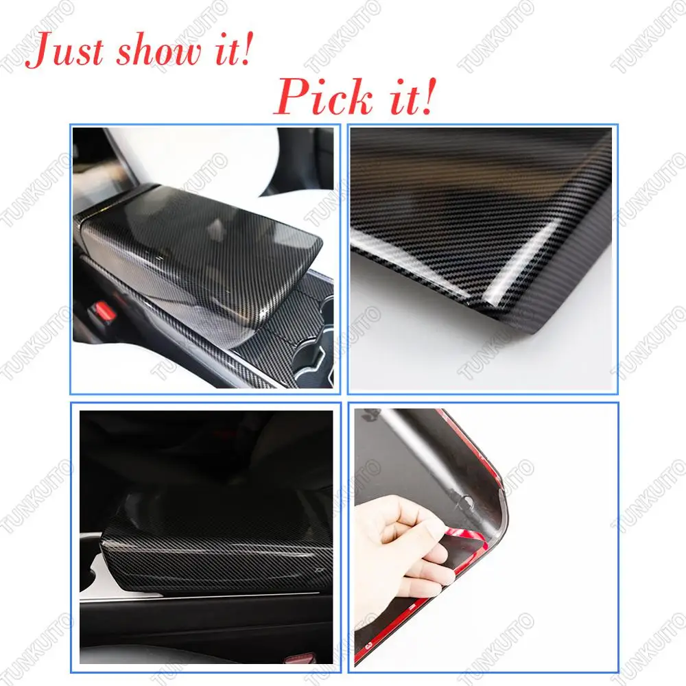 

Protective Cover For Tesla Central Control Armrest Box Cover Trim Interior Fiber ABS For Tesla Model 3 2017-2020 Car Accessories