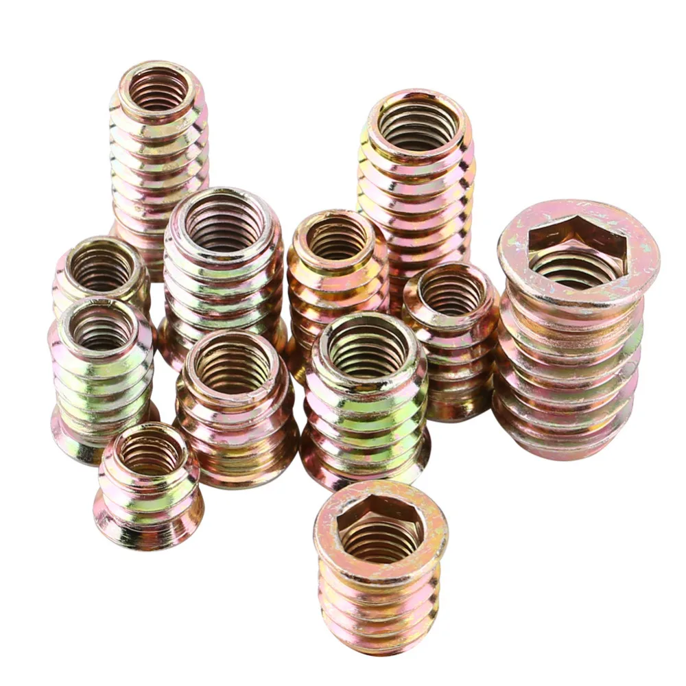

20pcs M6 M8 Zinc Plated Carbon Steel Thread For Wood Insert Nut Flanged Hex Drive Head Furniture Nuts